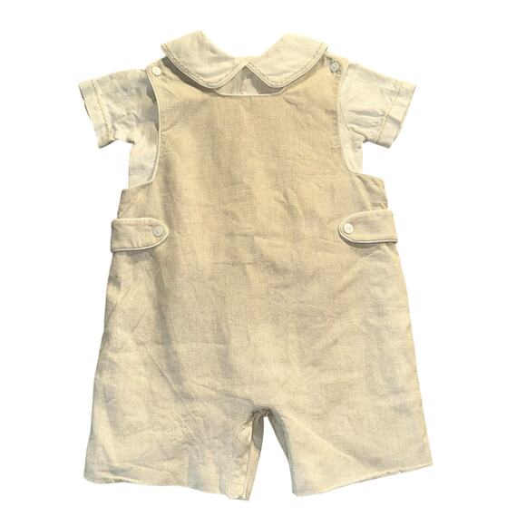 NWOT Claire & Charlie Khaki Linen Shortall Romper with Shirt Cream/Oatmeal 2T - Picture 1 of 7
